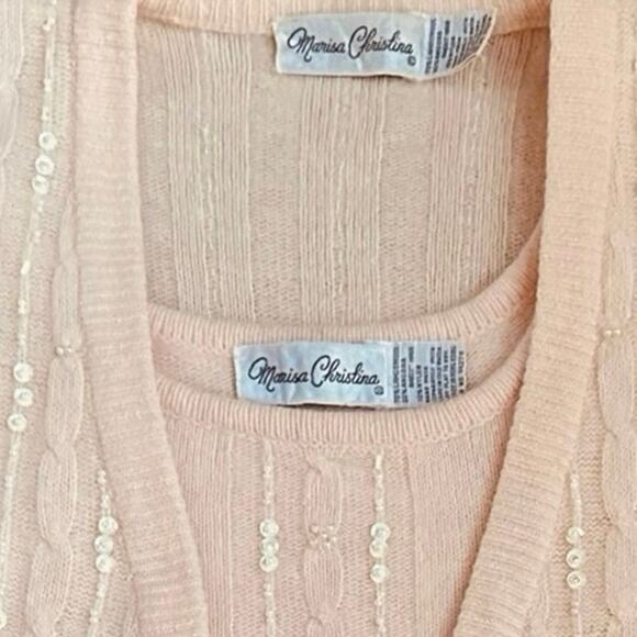Vtg Marisa Christina Sweater Set Women M Angora Lambswool Beaded Cardigan Pink - Picture 7 of 11